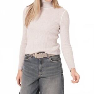 NEW REPEAT CASHMERE organic cashmere rib-knit turtleneck sweater in snow